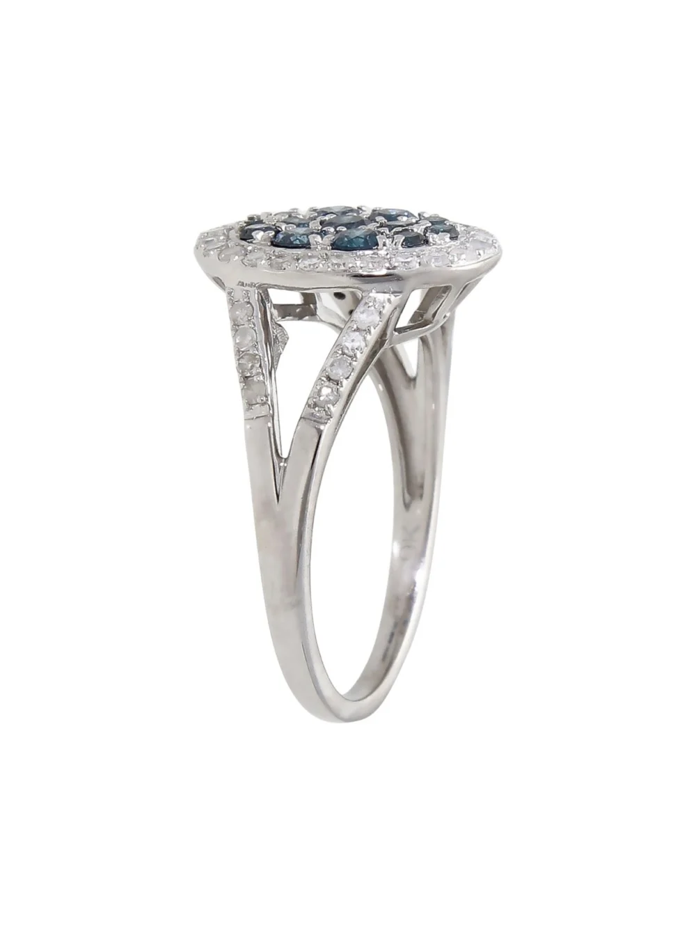 William May 9ct White Gold Blue & White Diamond Cluster Ring, view 2
