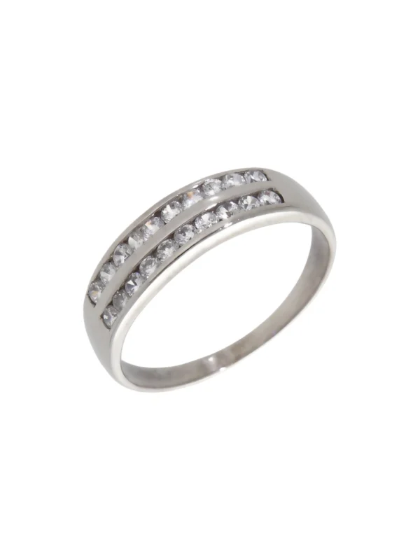 William May 9ct White Gold Cubic Zirconia 2 Row Half Eternity Ring