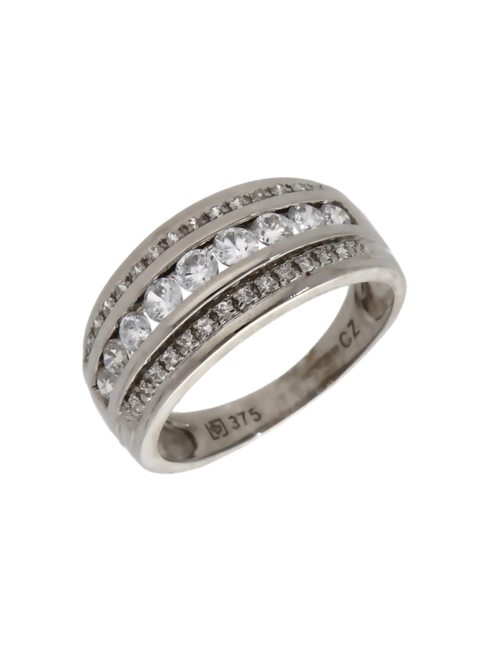 William May 9ct White Gold Cubic Zirconia 3 Row Dress Ring