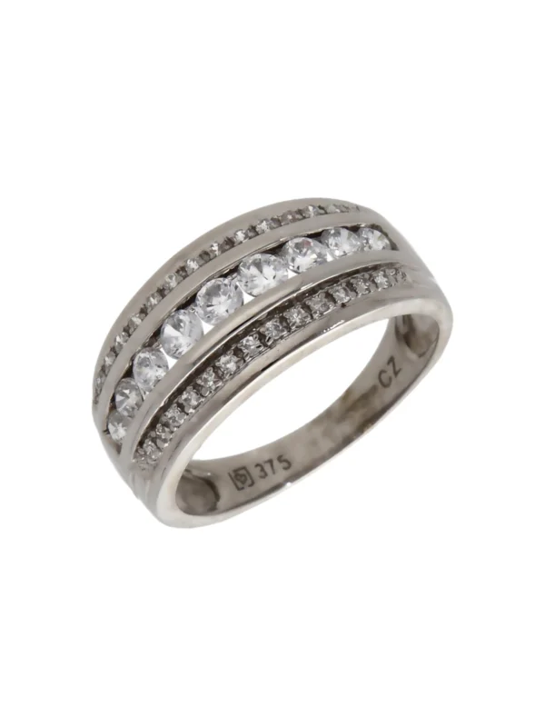 William May 9ct White Gold Cubic Zirconia 3 Row Dress Ring