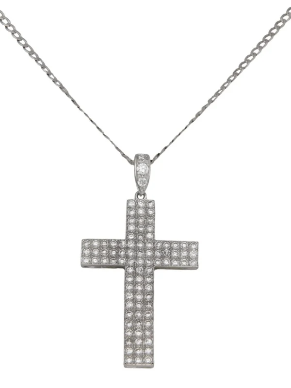 William May 9ct White Gold Cubic Zirconia Cross & Chain Necklace