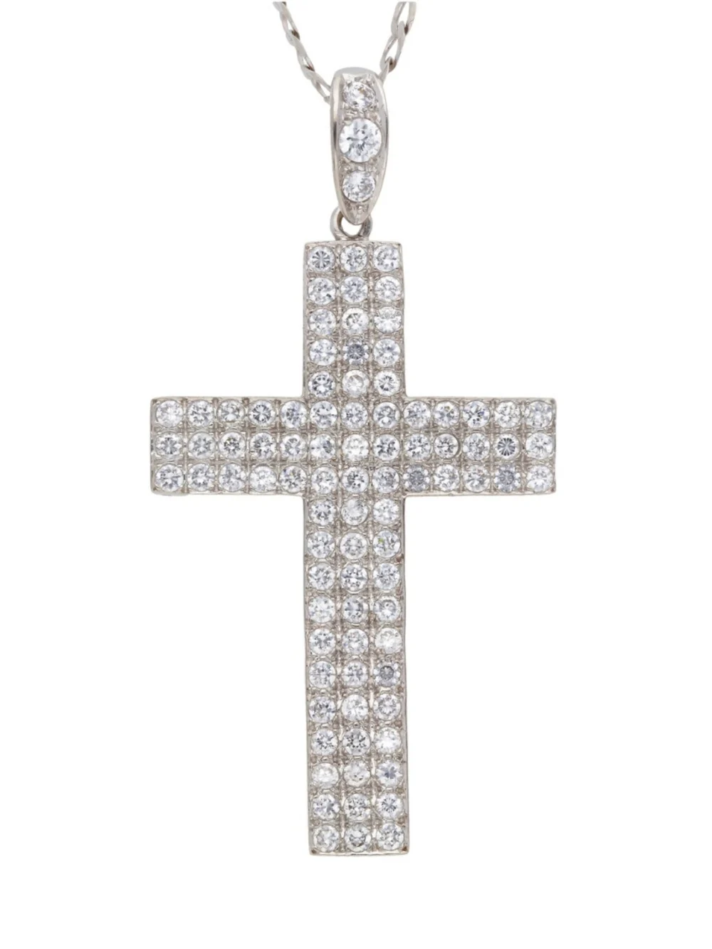 William May 9ct White Gold Cubic Zirconia Cross & Chain Necklace, view 2