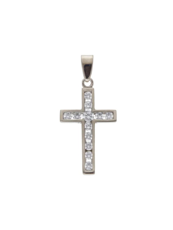 William May 9ct White Gold Cubic Zirconia Cross Pendant