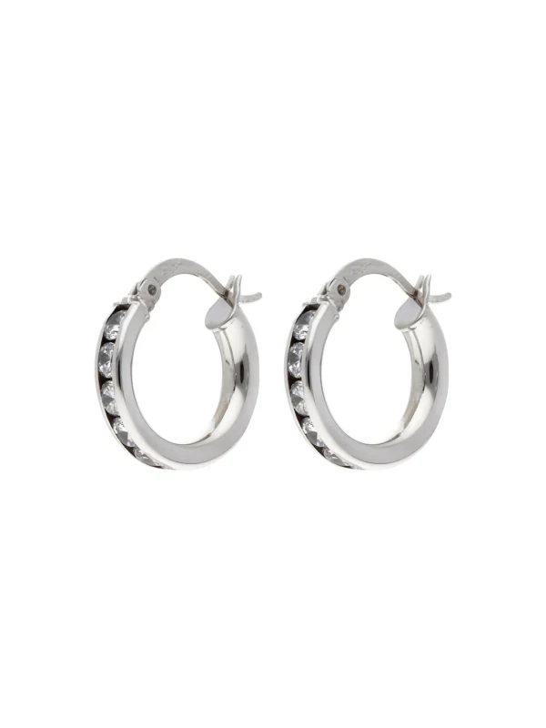 William May 9ct White Gold Cubic Zirconia Hoop Creole Earrings
