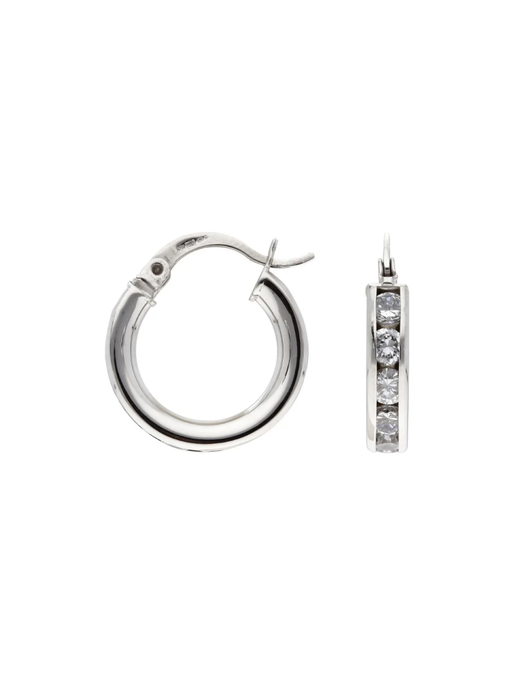William May 9ct White Gold Cubic Zirconia Hoop Creole Earrings, view 2