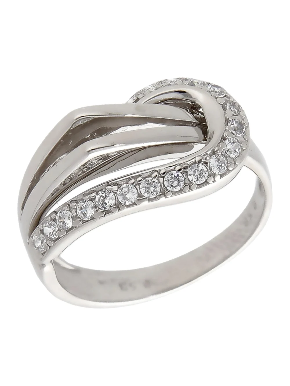 William May 9ct White Gold Cubic Zirconia Multi Row Wave Ring