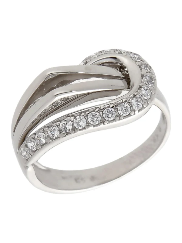 William May 9ct White Gold Cubic Zirconia Multi Row Wave Ring