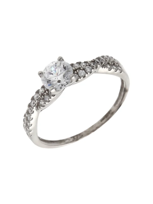 William May 9ct White Gold Cubic Zirconia Solitaire Twist Ring