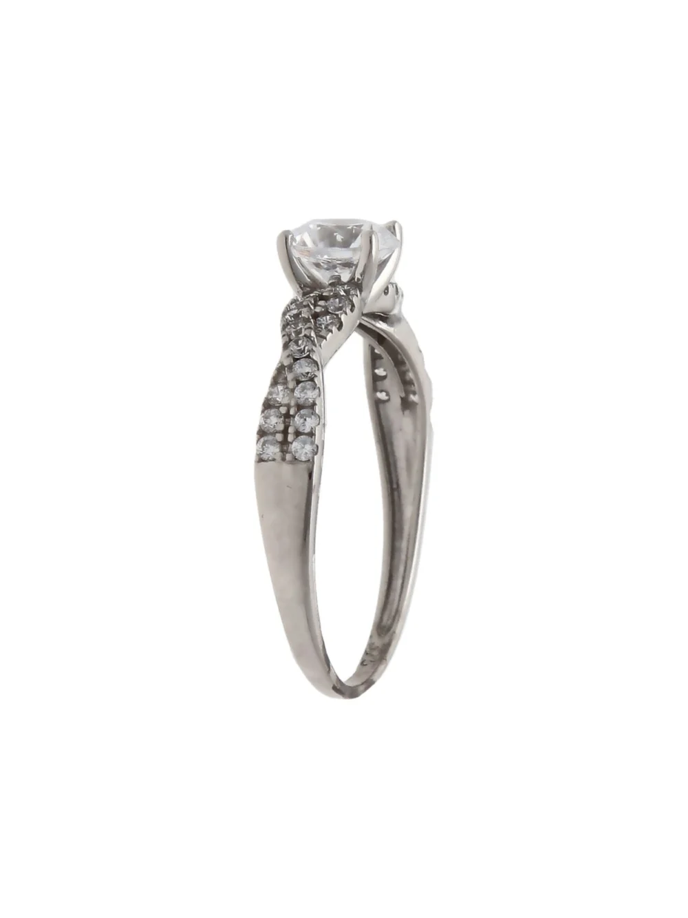William May 9ct White Gold Cubic Zirconia Solitaire Twist Ring, view 2