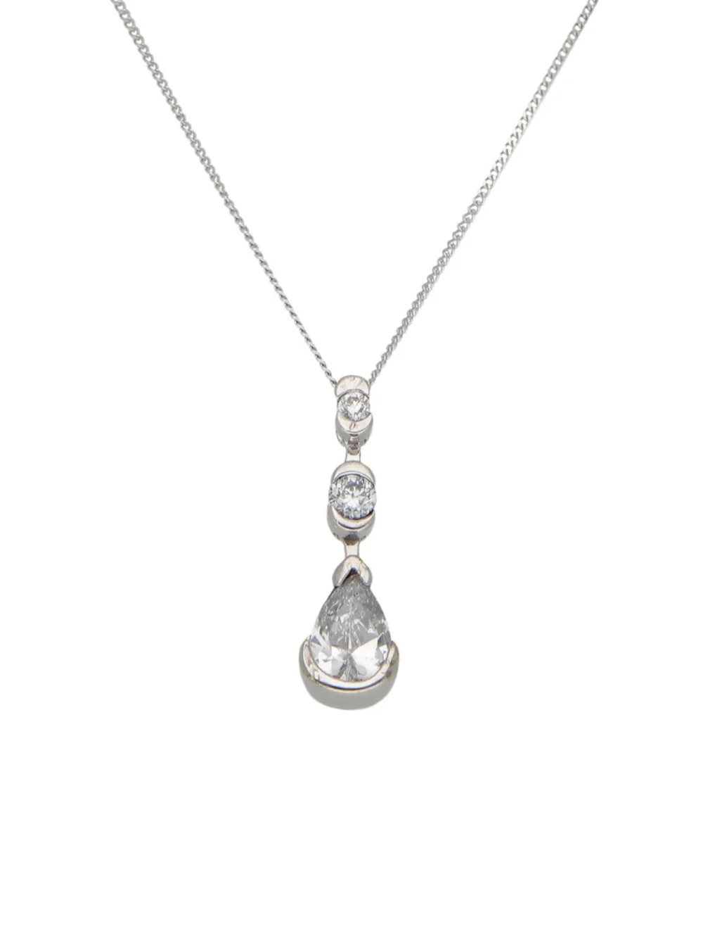William May 9ct White Gold Cubic Zirconia Teardrop Necklace