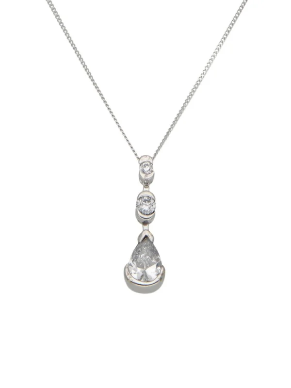 William May 9ct White Gold Cubic Zirconia Teardrop Necklace