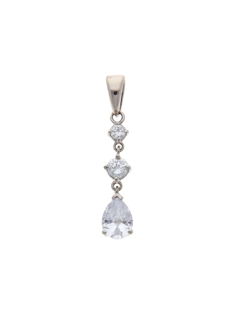 William May 9ct White Gold Cubic Zirconia Trilogy Drop Pendant