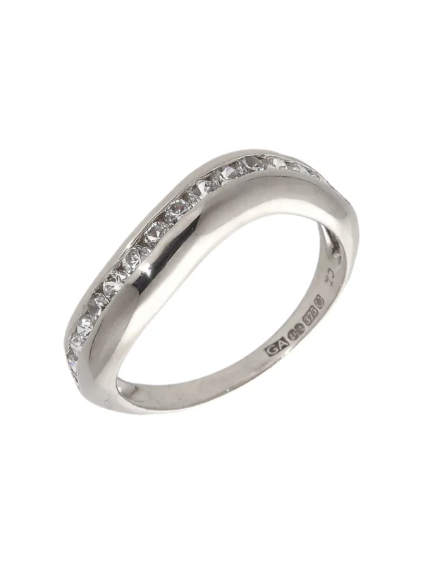 William May 9ct White Gold Cubic Zirconia Wave Band Dress Ring