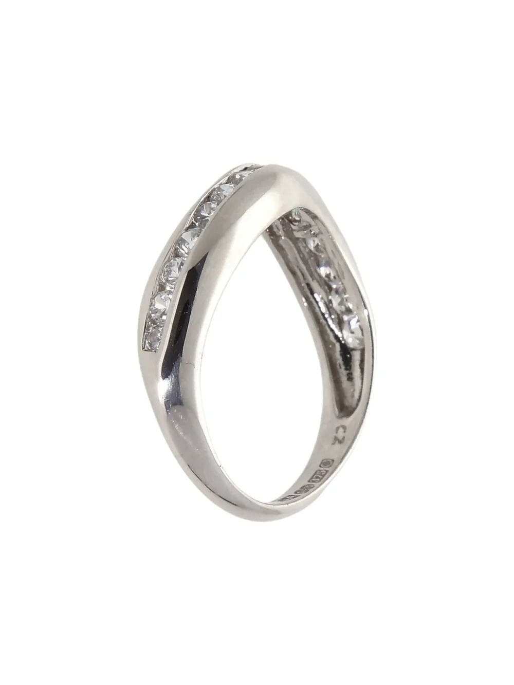 William May 9ct White Gold Cubic Zirconia Wave Band Dress Ring, view 2