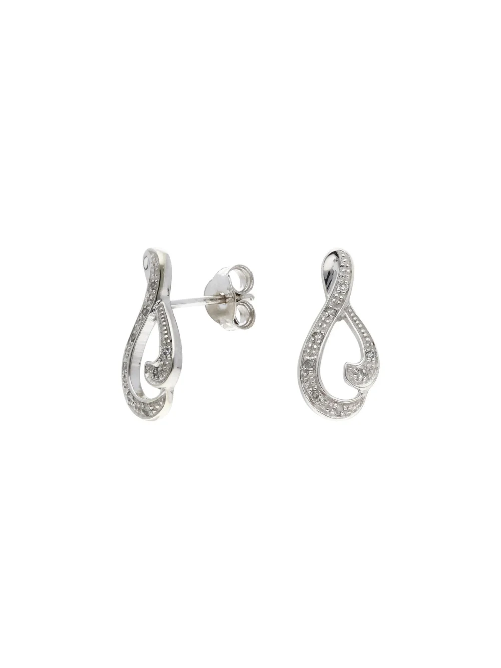 William May 9ct White Gold Diamond Set Wave Stud Earrings