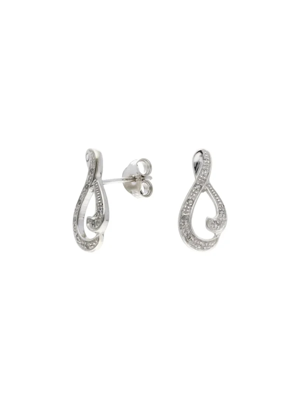 William May 9ct White Gold Diamond Set Wave Stud Earrings