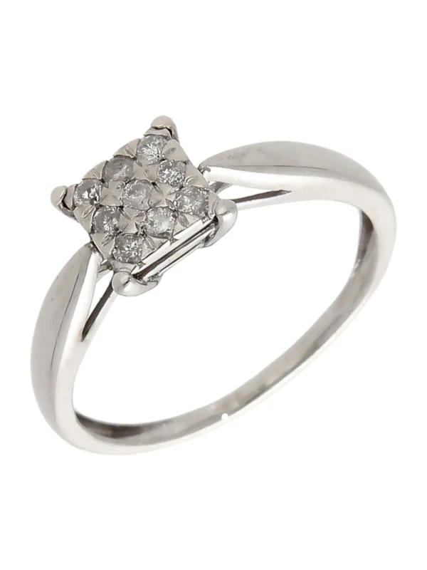 William May 9ct White Gold Diamond Square Cluster Ring