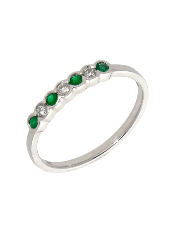 William May 9ct White Gold Emerald & Diamond Eternity Ring