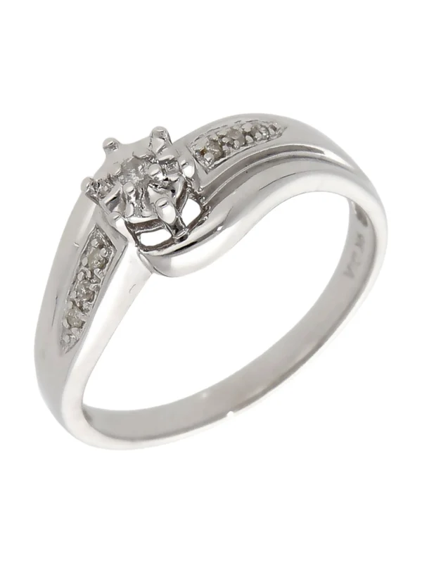 William May 9ct White Gold Illusion Set Diamond Twist Ring