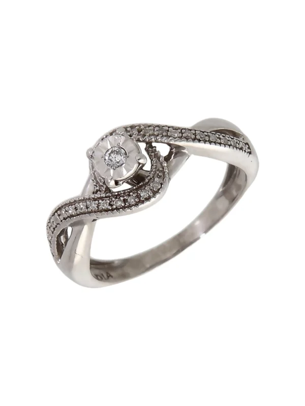 William May 9ct White Gold Illusion Set Diamond Wave Twist Ring