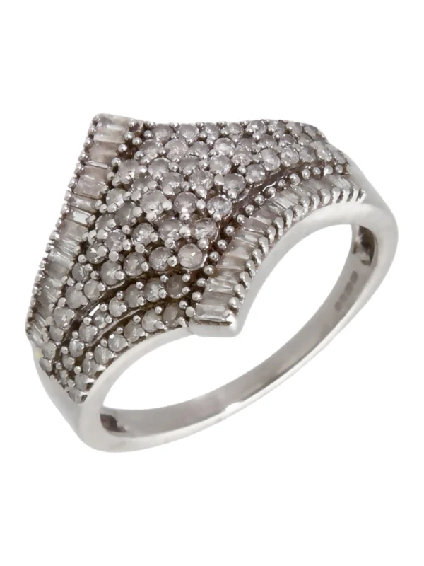 William May 9ct White Gold Mixed Cut Diamond Cluster Ring