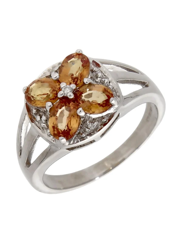 William May 9ct White Gold Orange Topaz & Diamond Cluster Ring