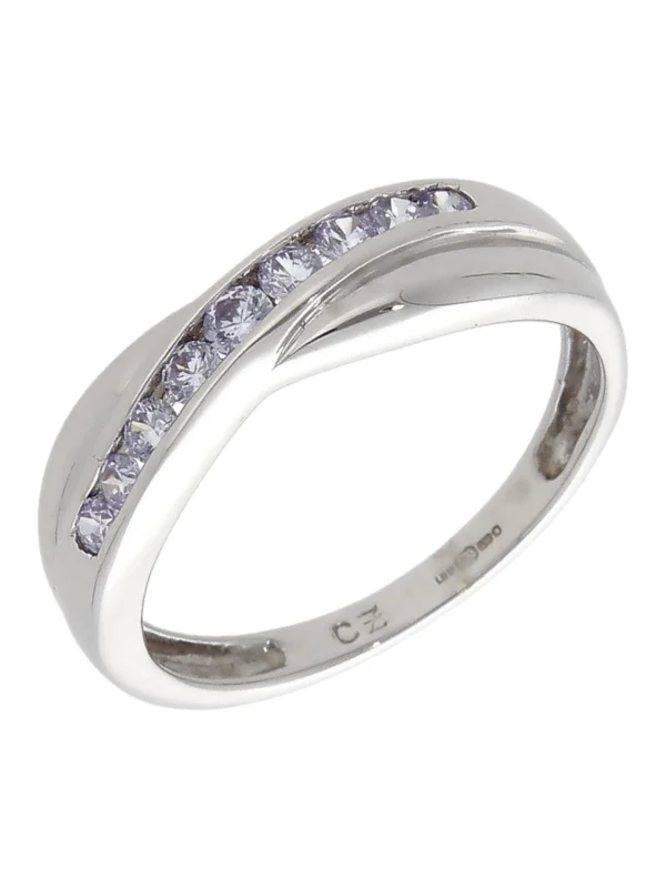 William May 9ct White Gold Pale Lilac Cubic Zirconia Wave Ring