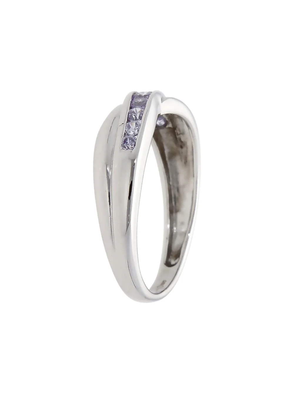 William May 9ct White Gold Pale Lilac Cubic Zirconia Wave Ring, view 2