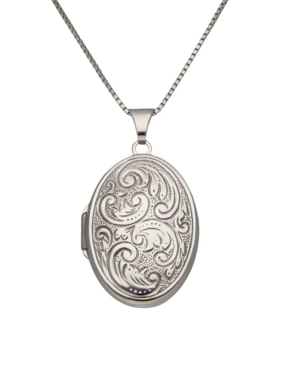 William May 9ct White Gold Patterned Locket & Chain Necklace