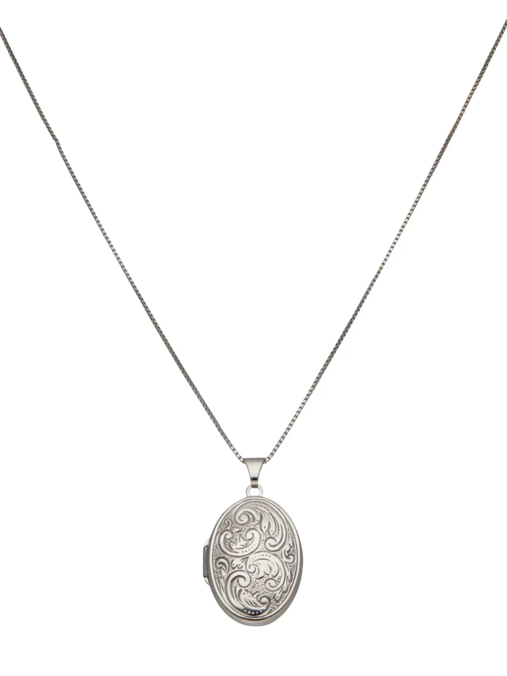 William May 9ct White Gold Patterned Locket & Chain Necklace, view 2