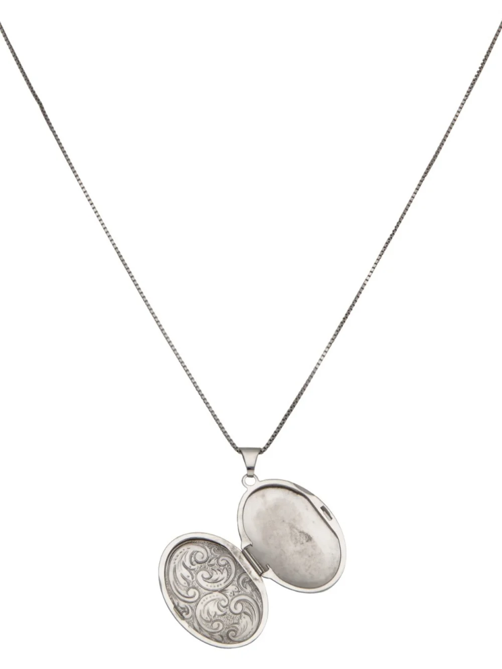 William May 9ct White Gold Patterned Locket & Chain Necklace, view 3