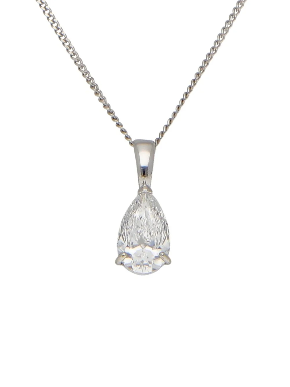 William May 9ct White Gold Pear Cubic Zirconia Pendant Necklace