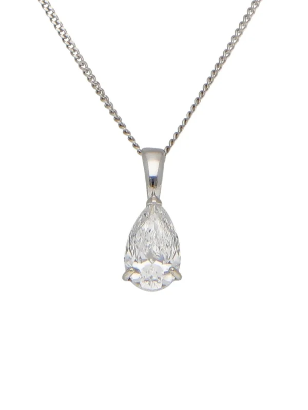 William May 9ct White Gold Pear Cubic Zirconia Pendant Necklace