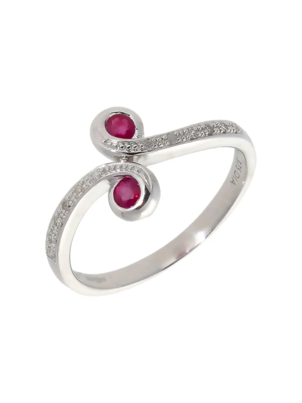 William May 9ct White Gold Ruby & Diamond Crossover Twist Ring