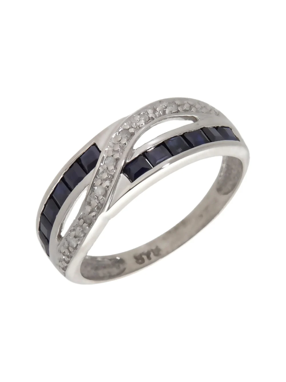 William May 9ct White Gold Sapphire & Diamond Crossover Wave Ring
