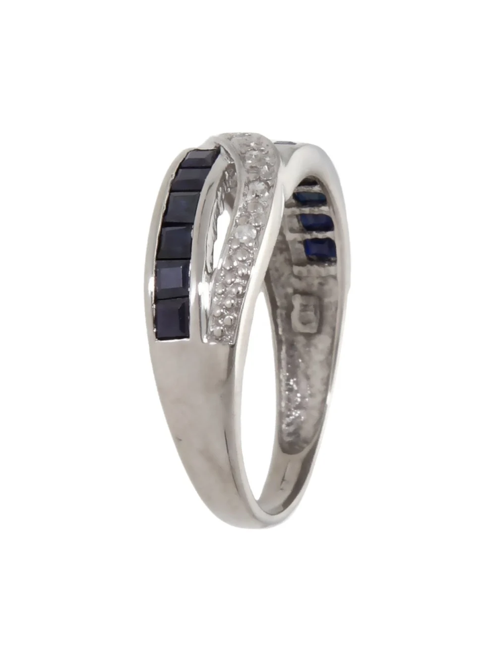 William May 9ct White Gold Sapphire & Diamond Crossover Wave Ring, view 2