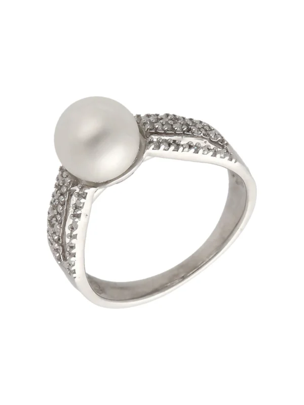 William May 9ct White Gold Simulated Pearl & Diamond Dress Ring