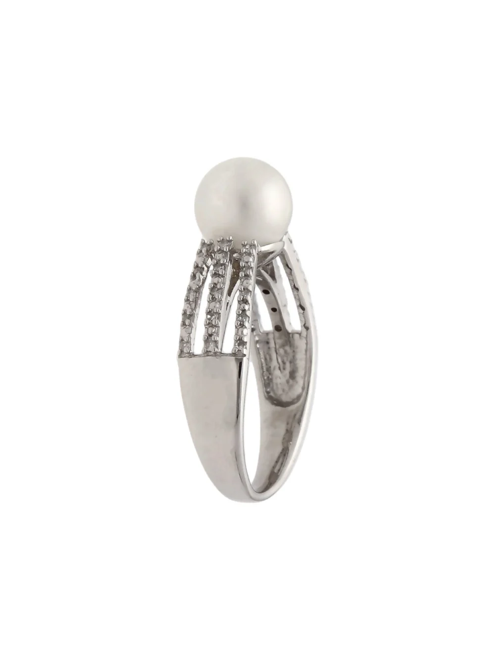 William May 9ct White Gold Simulated Pearl & Diamond Dress Ring, view 2