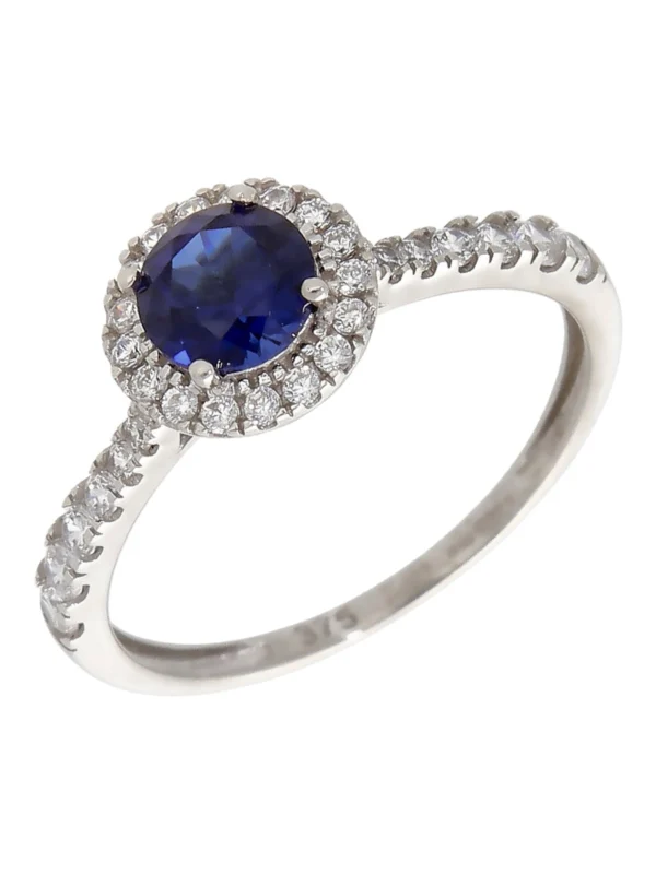William May 9ct White Gold Synthetic Sapphire & Cz Halo Ring