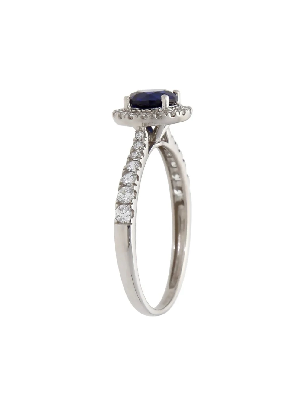 William May 9ct White Gold Synthetic Sapphire & Cz Halo Ring, view 2