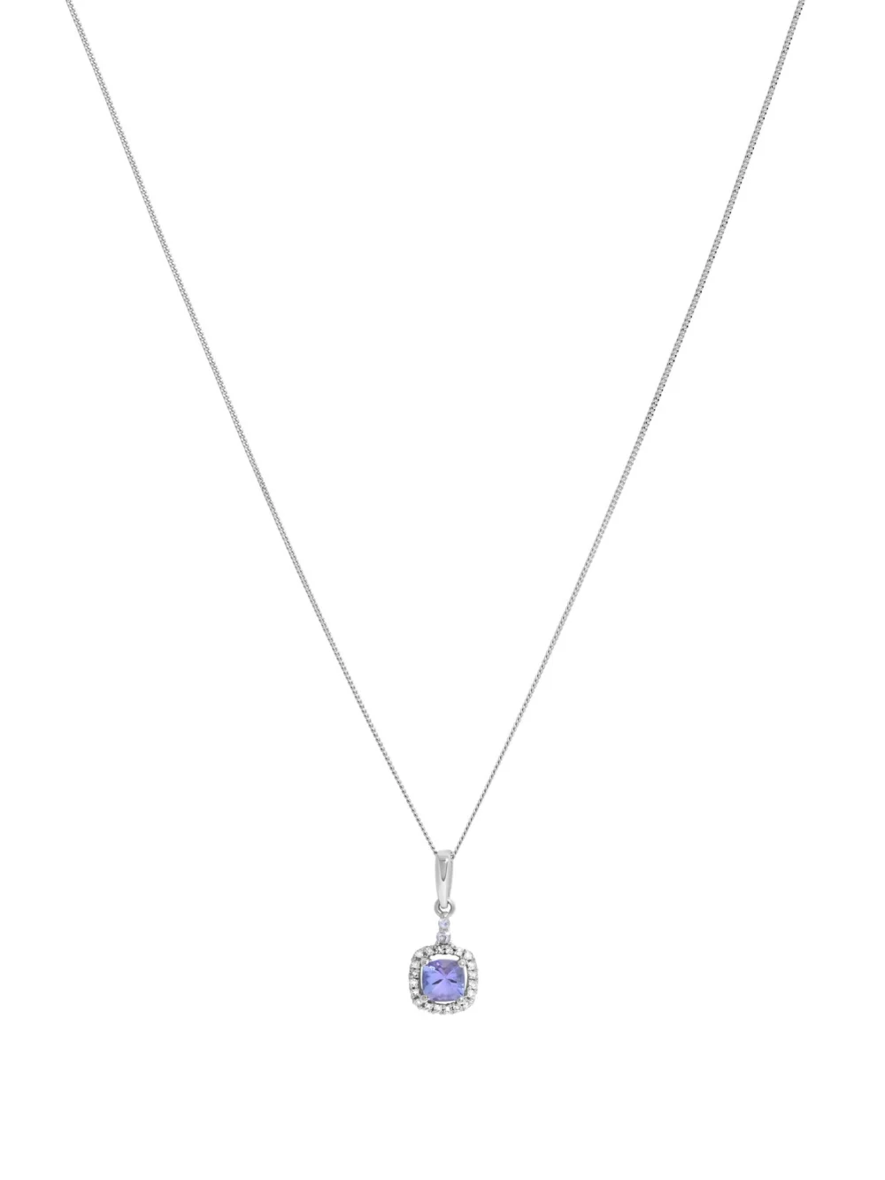 William May 9ct White Gold Tanzanite & Diamond Halo & 18" Necklace