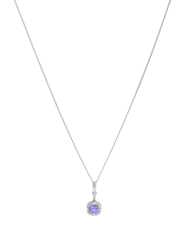 William May 9ct White Gold Tanzanite & Diamond Halo & 18" Necklace
