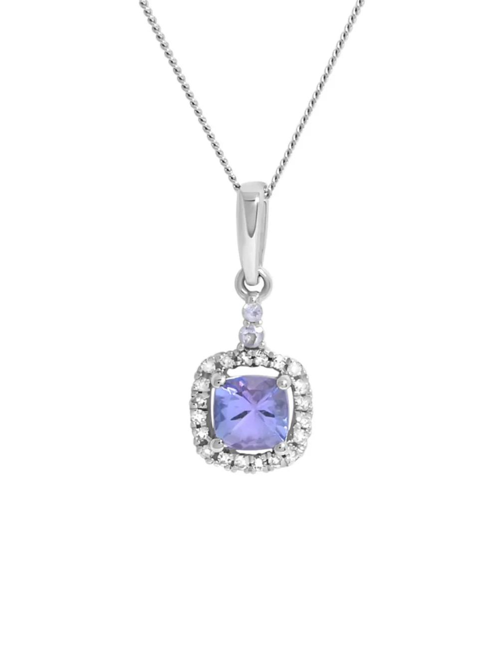 William May 9ct White Gold Tanzanite & Diamond Halo & 18" Necklace, view 2