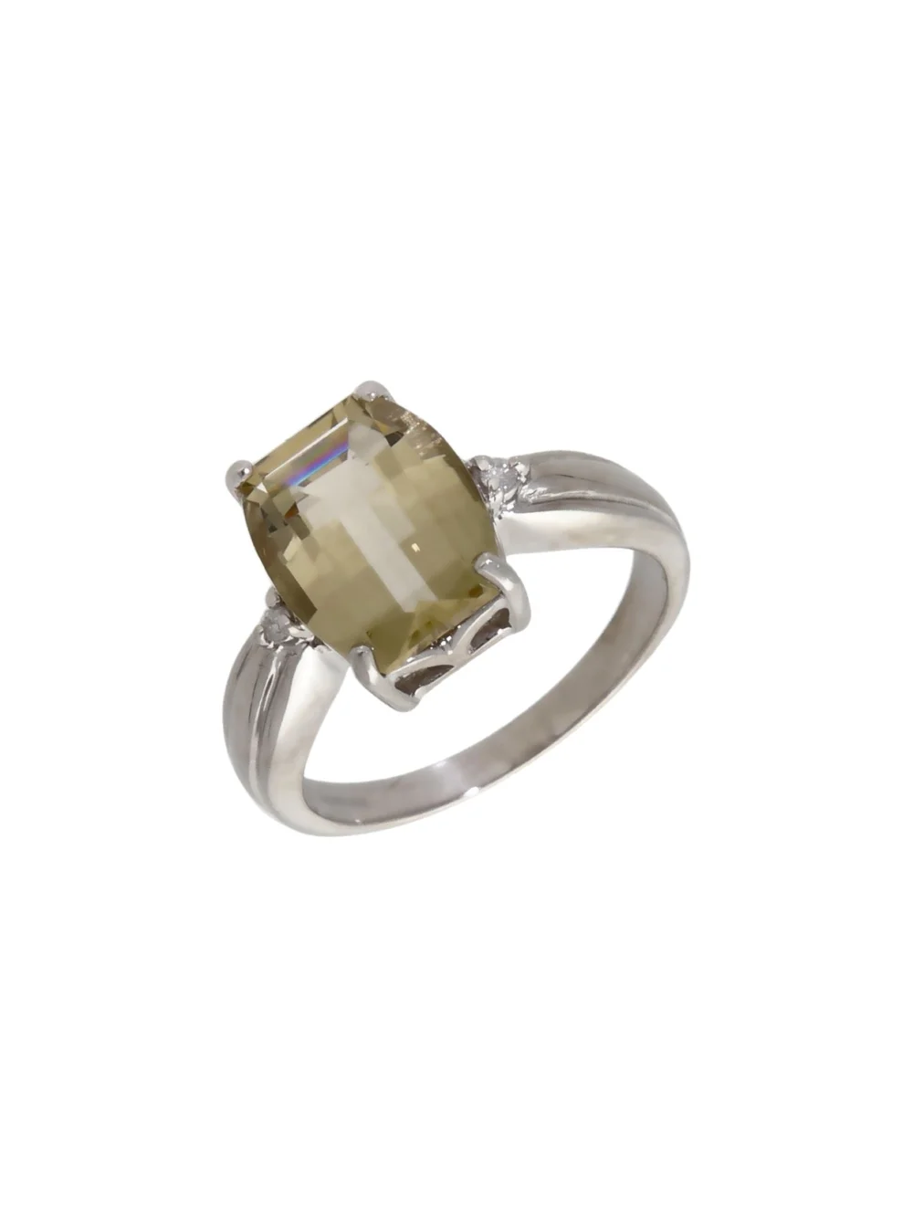 William May 9ct White Gold Yellow Quartz & Diamond Dress Ring