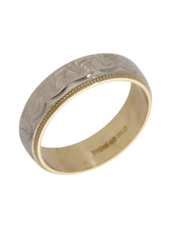 William May 9ct Yellow & White Gold 6mm Patterned Wedding Ring