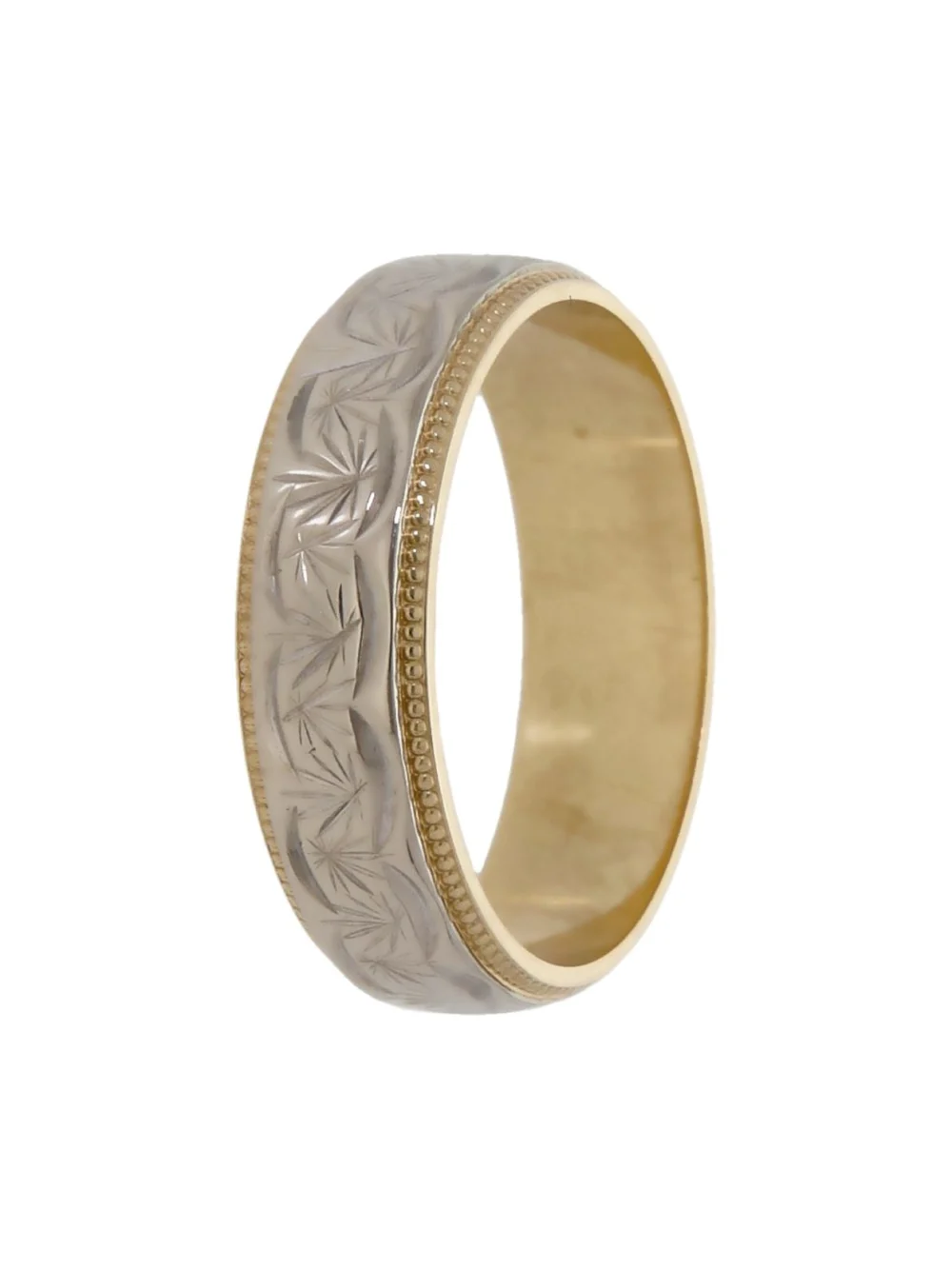 William May 9ct Yellow & White Gold 6mm Patterned Wedding Ring, view 2
