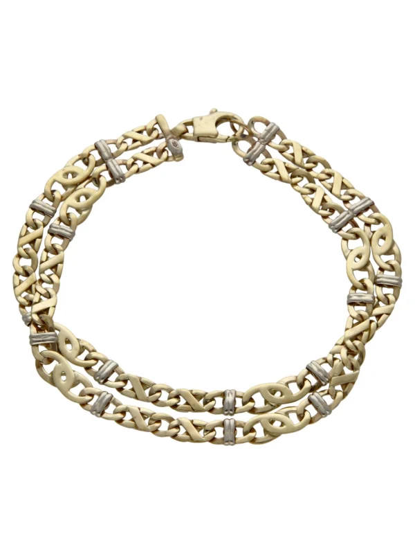 William May 9ct Yellow & White Gold 8.75" 2Row Fancy Link Bracelet