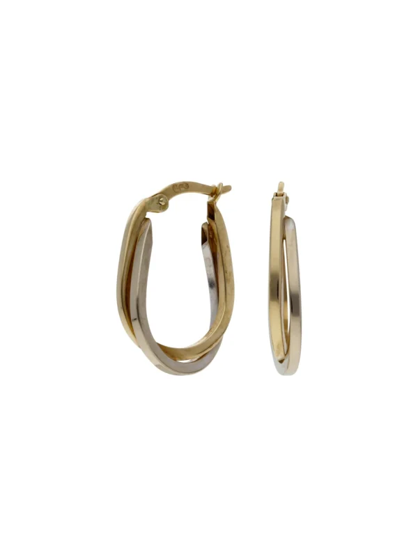 William May 9ct Yellow & White Gold Crossover Oval Creole Earrings