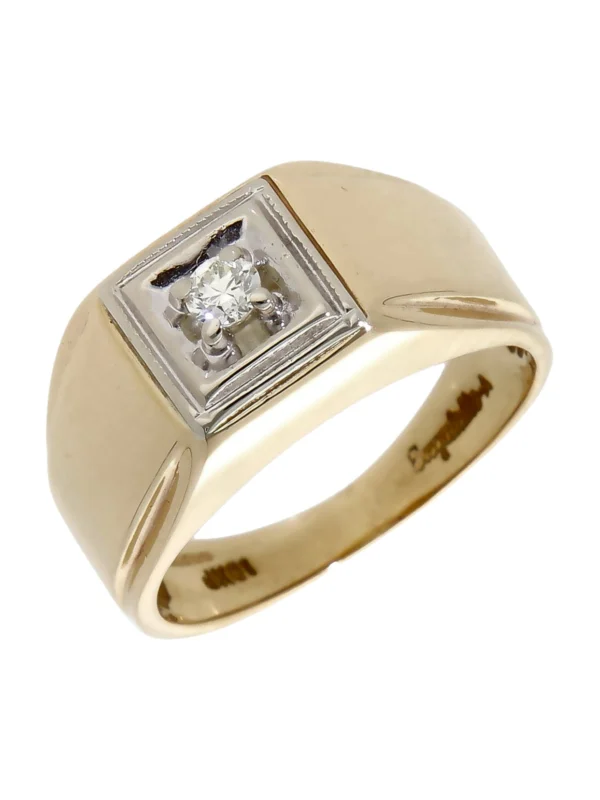 William May 9ct Yellow & White Gold Diamond Set Signet Ring