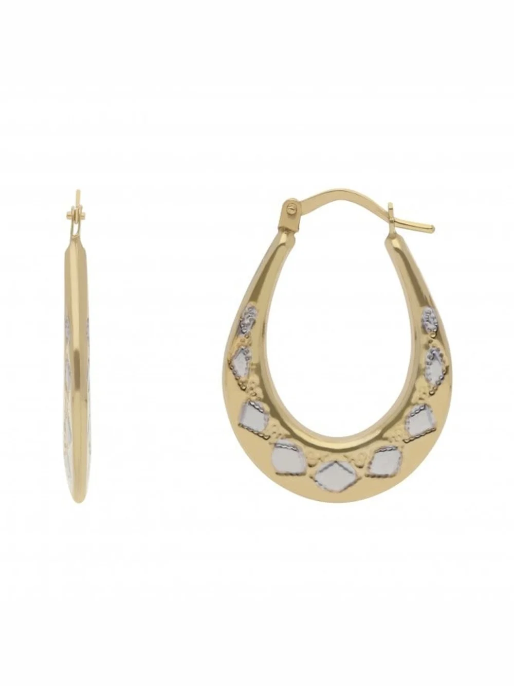 William May 9ct Yellow & White Gold Harlequin Patterned Oval Earrings